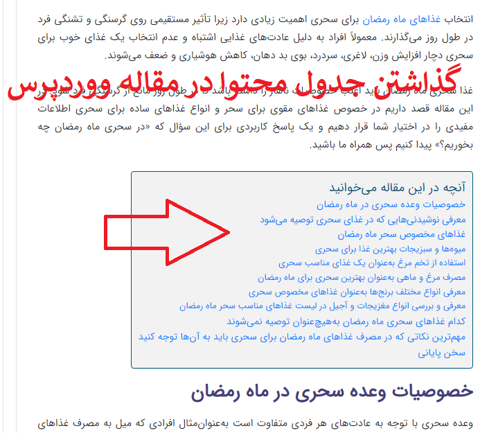 نحوه گذاشتن جدول محتوا در ووردپرس